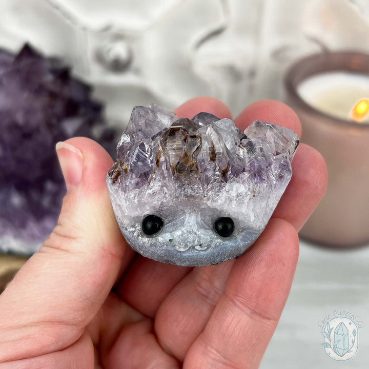 Amethyst Crystal Cluster Pet Rock with Goethite Phantoms