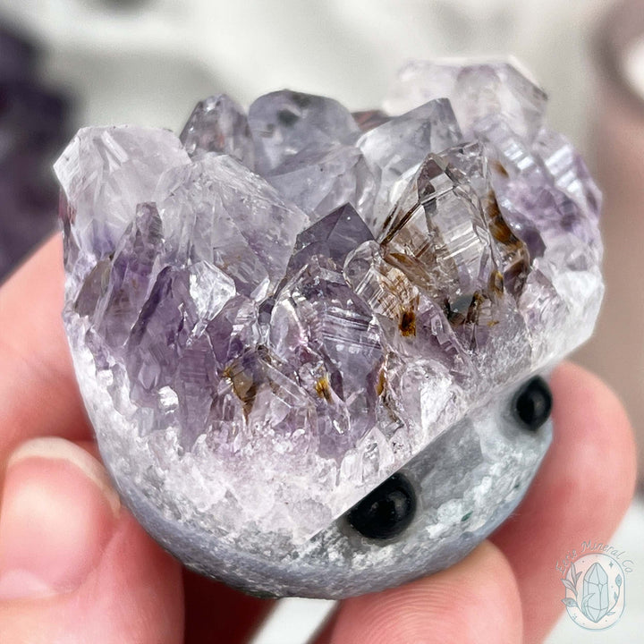 Amethyst Crystal Cluster Pet Rock with Goethite Phantoms