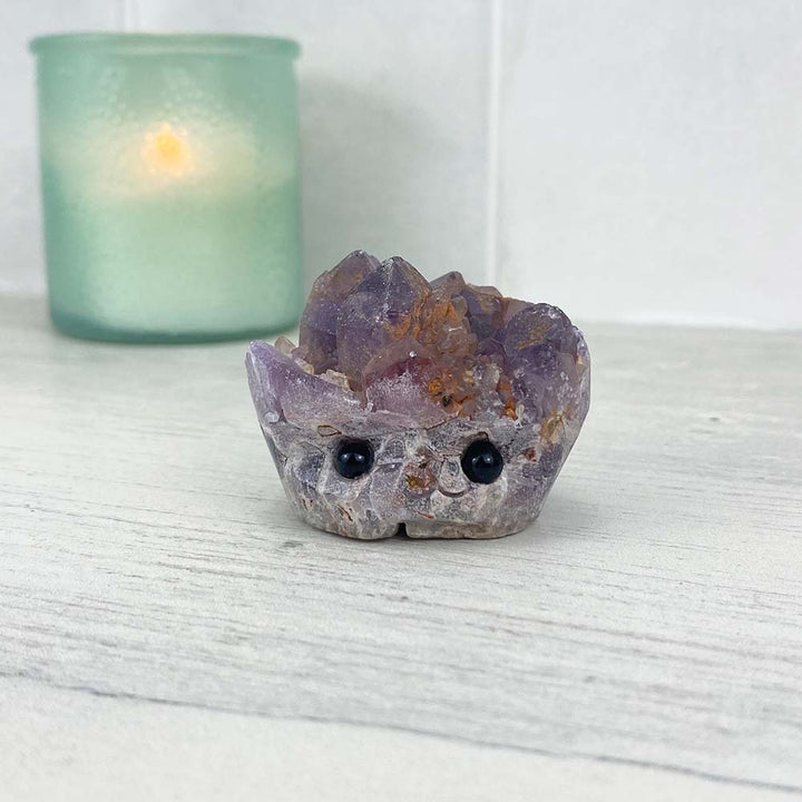 Amethyst Crystal Cluster Hedgehog Carving