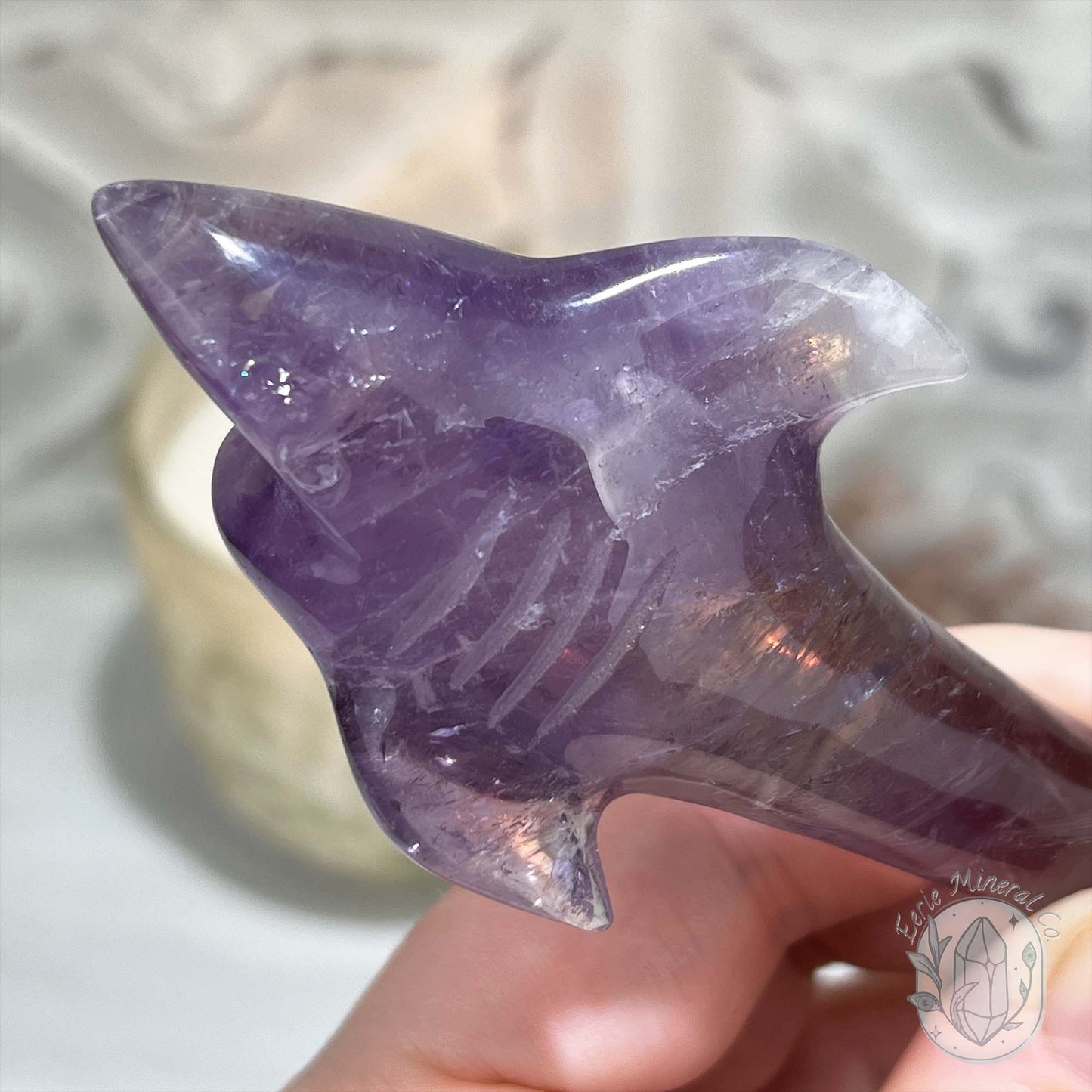 Polished Amethyst Great White Shark Carving