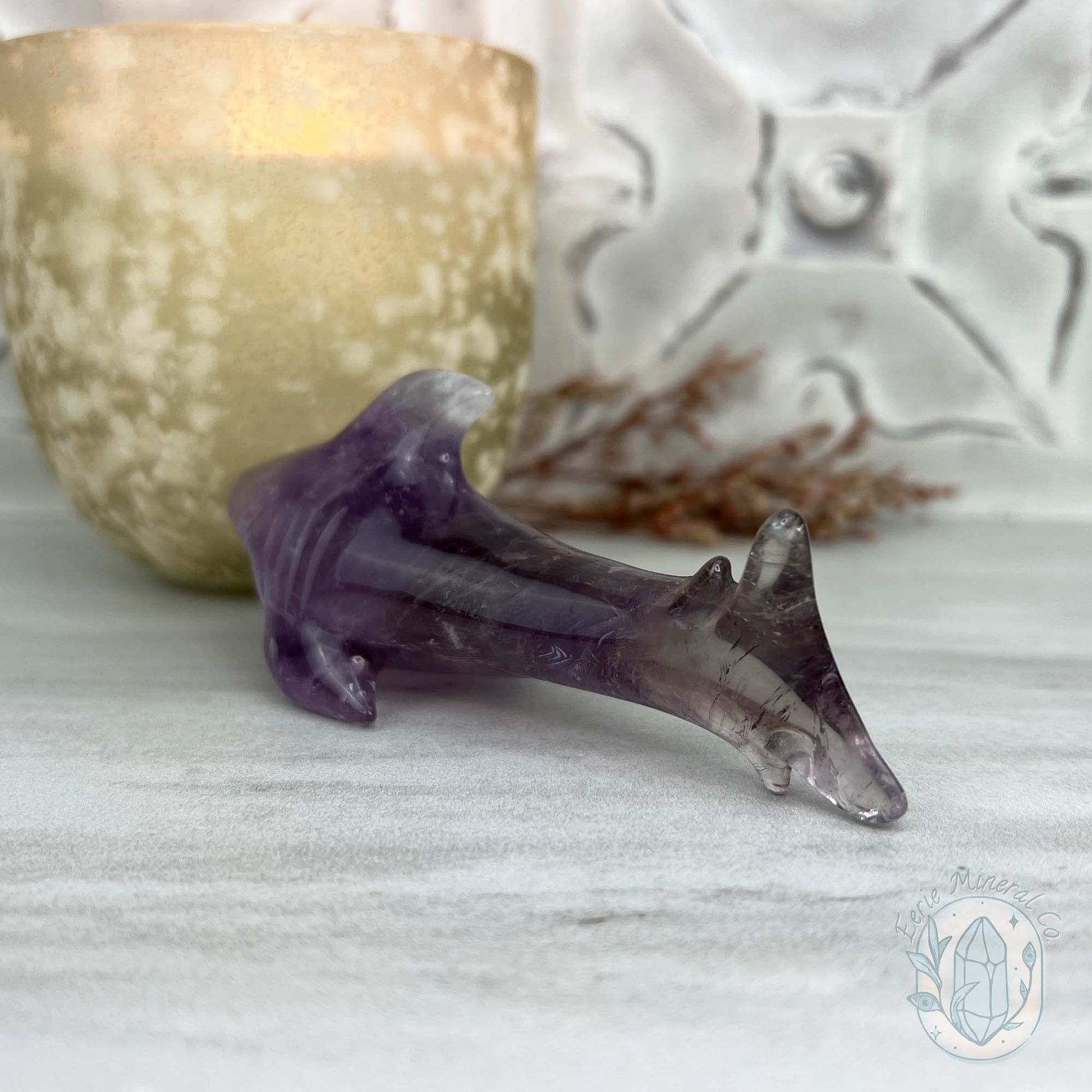 Polished Amethyst Great White Shark Carving