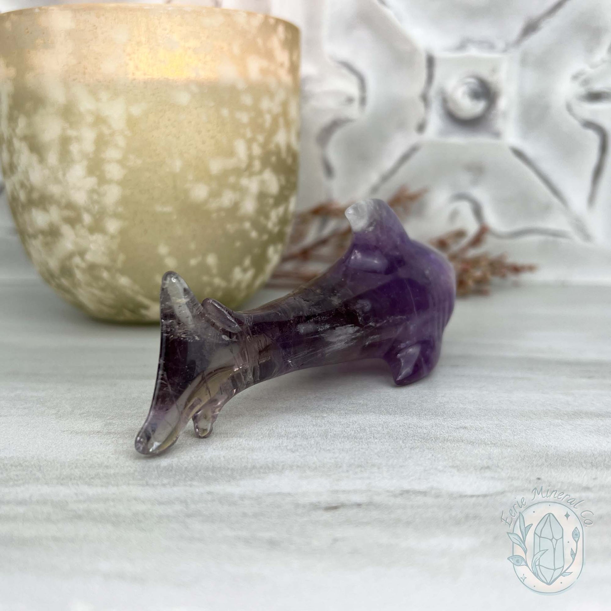 Polished Amethyst Great White Shark Carving