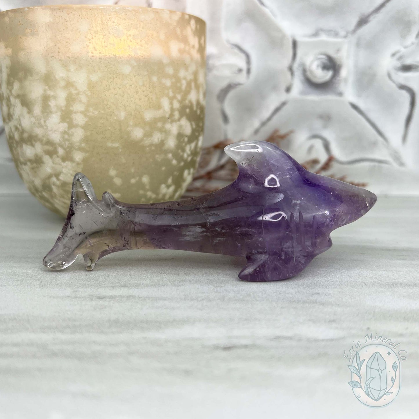 Polished Amethyst Great White Shark Carving