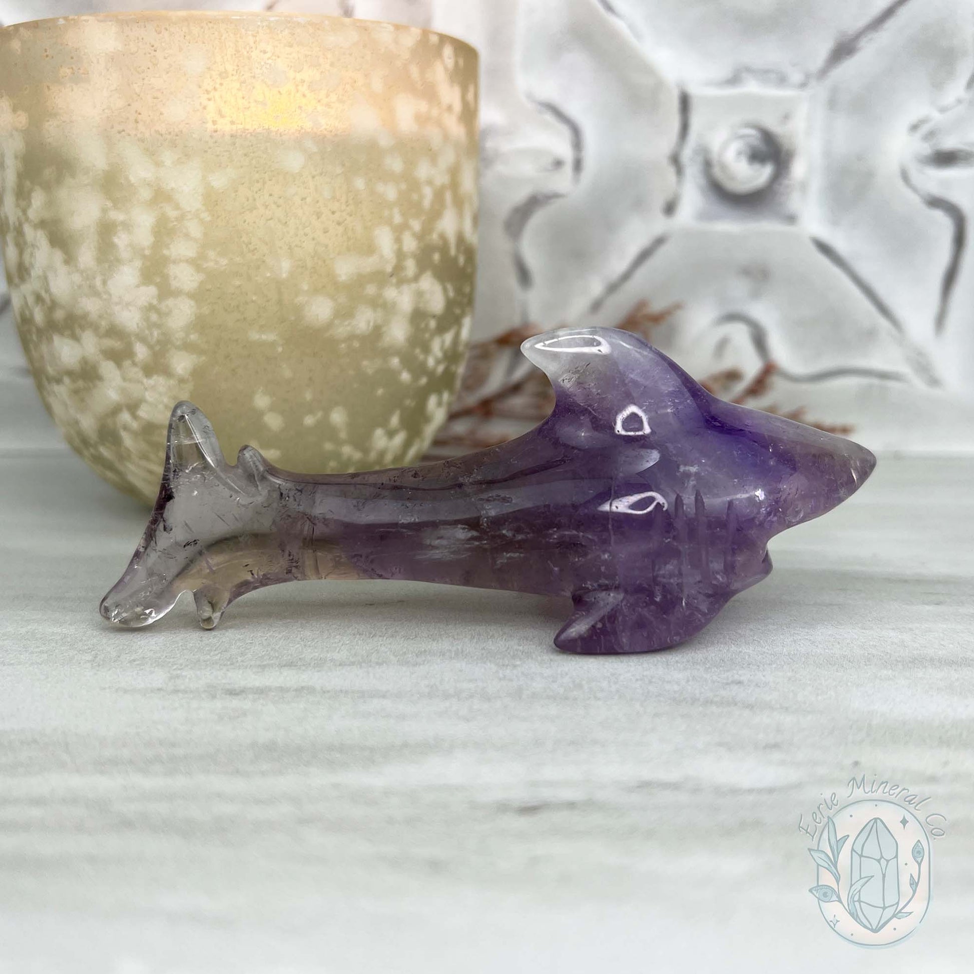 Polished Amethyst Great White Shark Carving