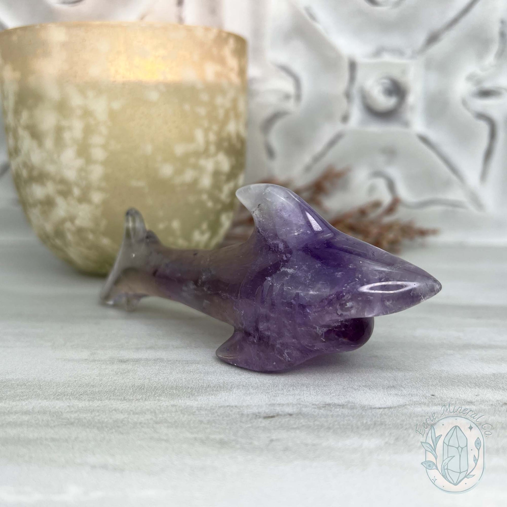 Polished Amethyst Great White Shark Carving