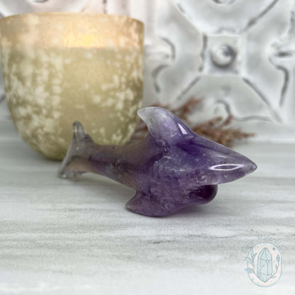 Polished Amethyst Great White Shark Carving
