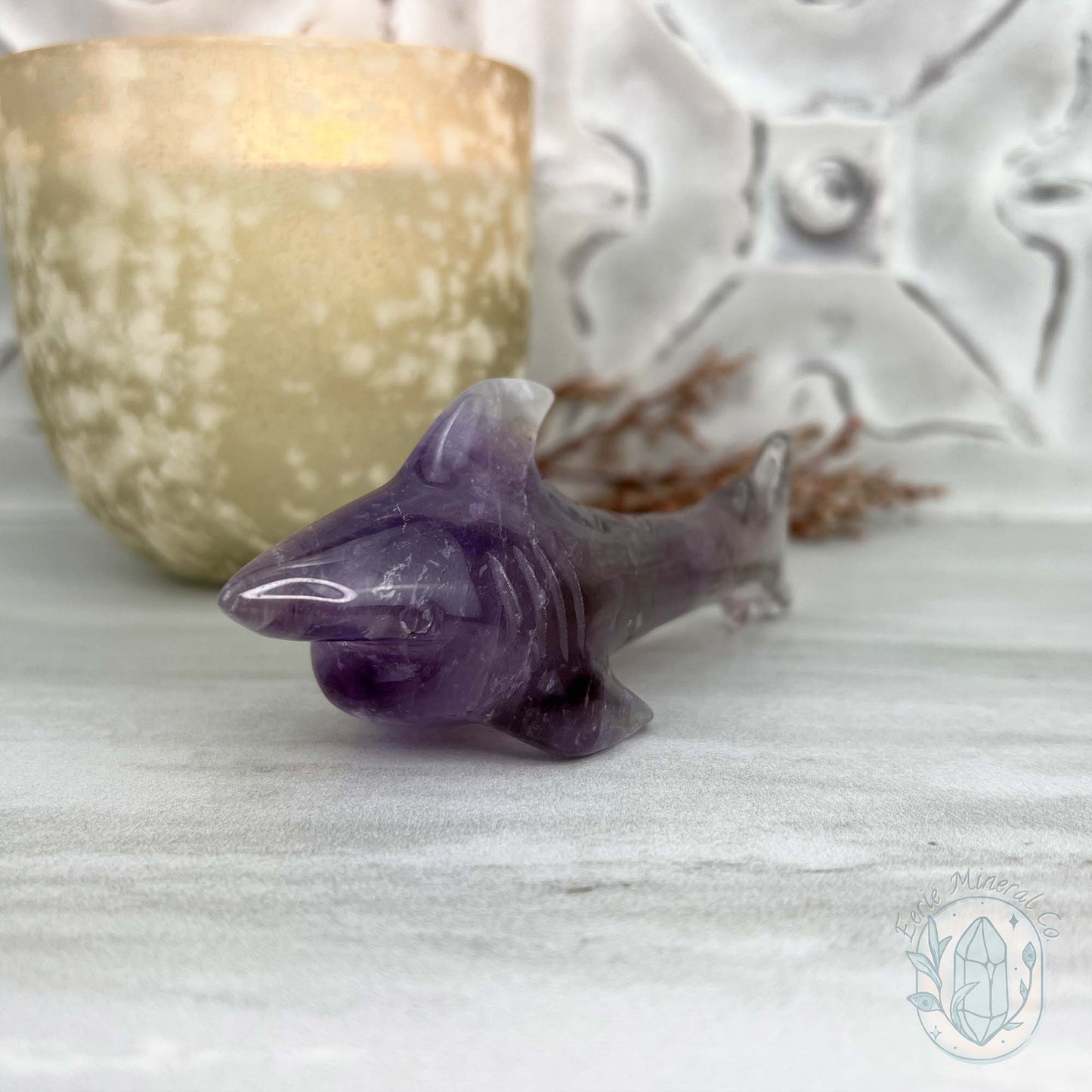 Polished Amethyst Great White Shark Carving
