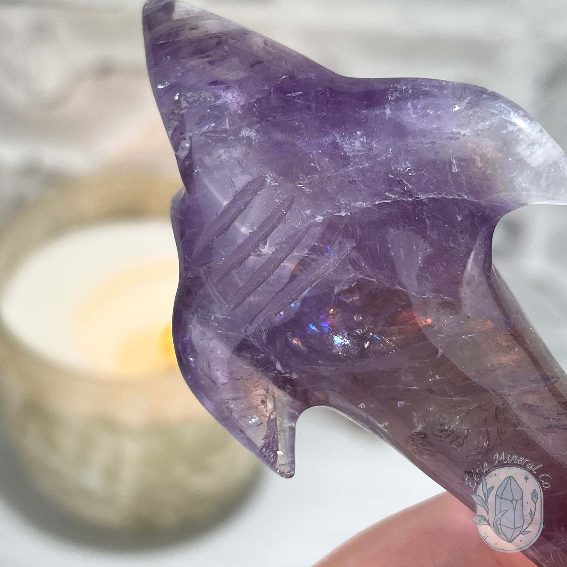 Polished Amethyst Great White Shark Carving