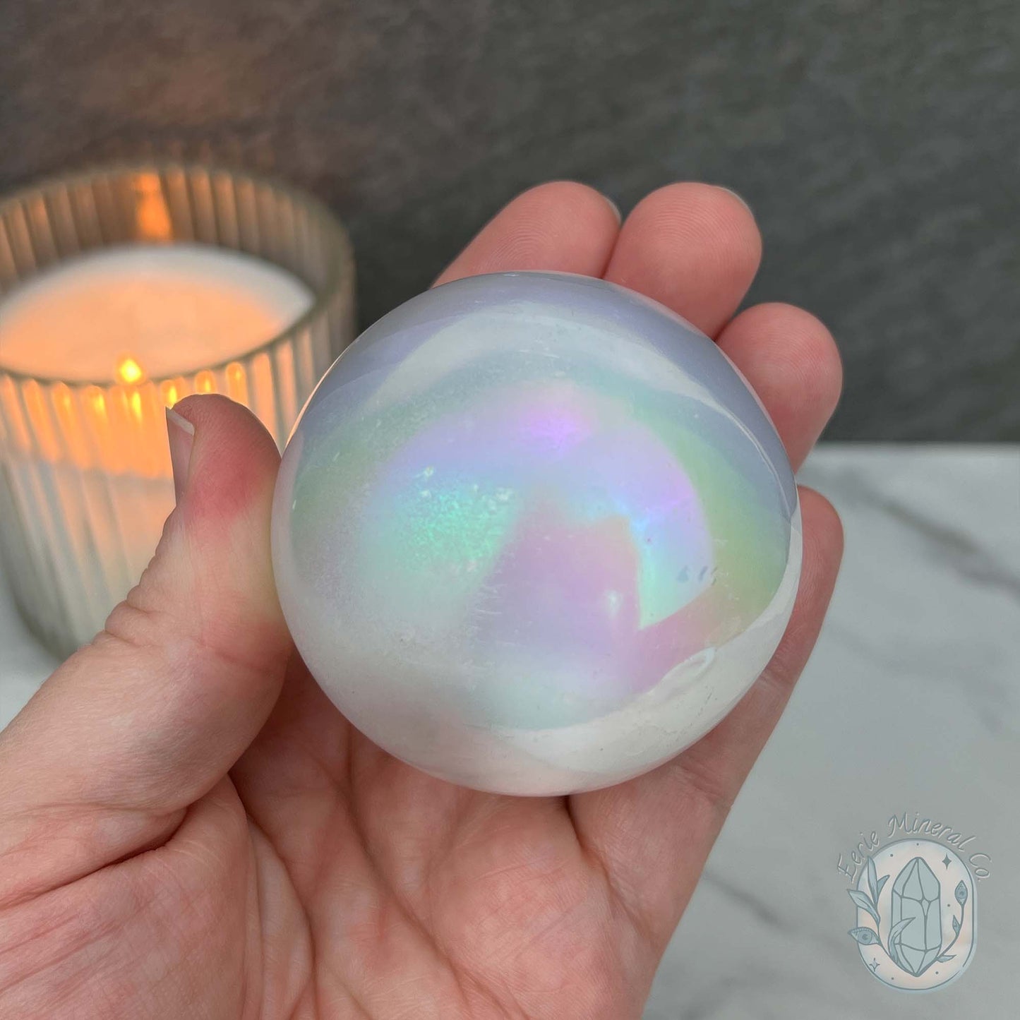 58mm Angel Aura Coated Selenite Sphere
