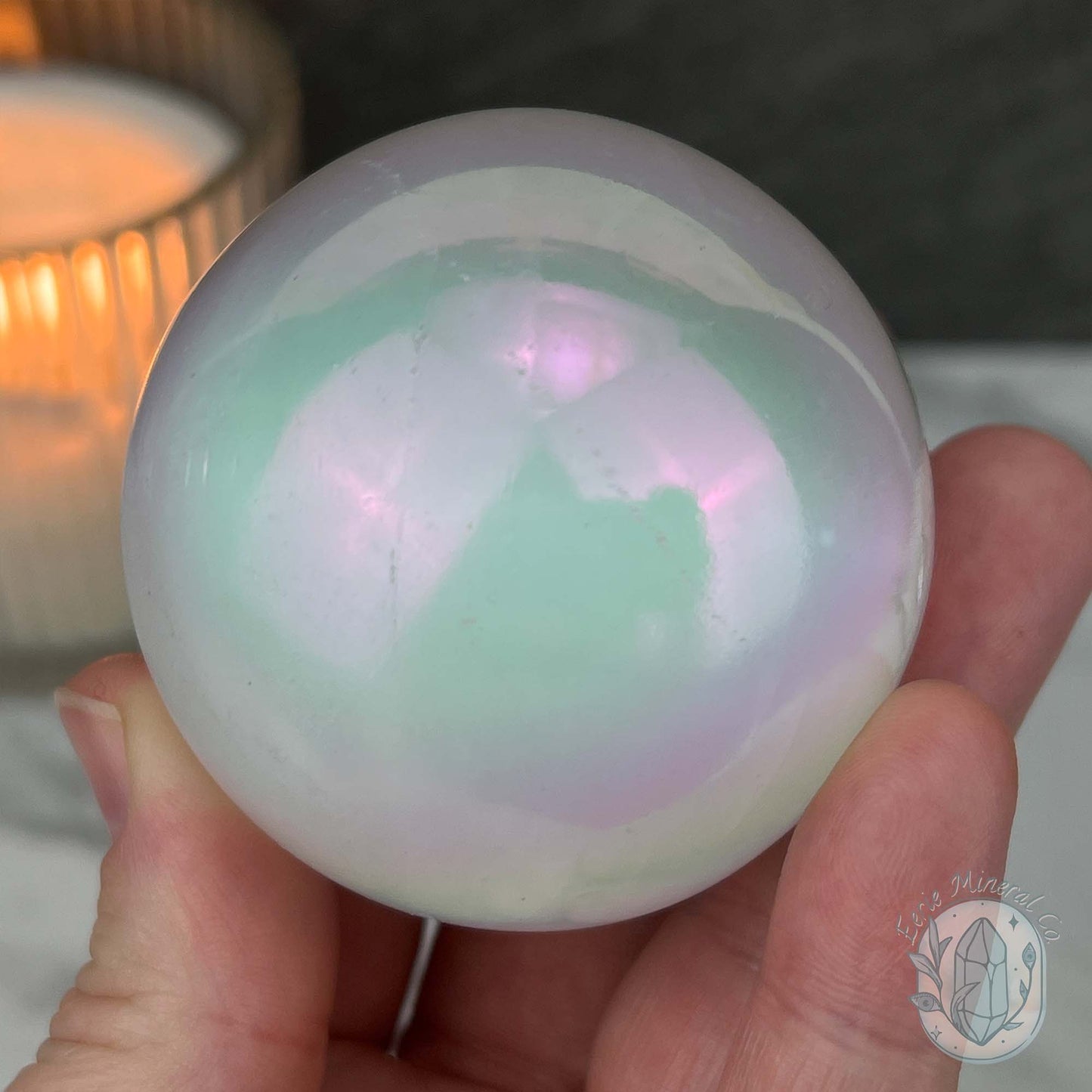 58mm Angel Aura Coated Selenite Sphere