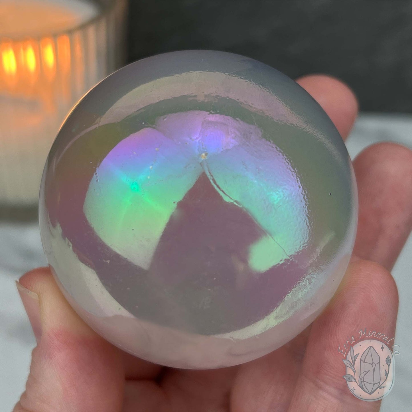 58mm Angel Aura Coated Selenite Sphere