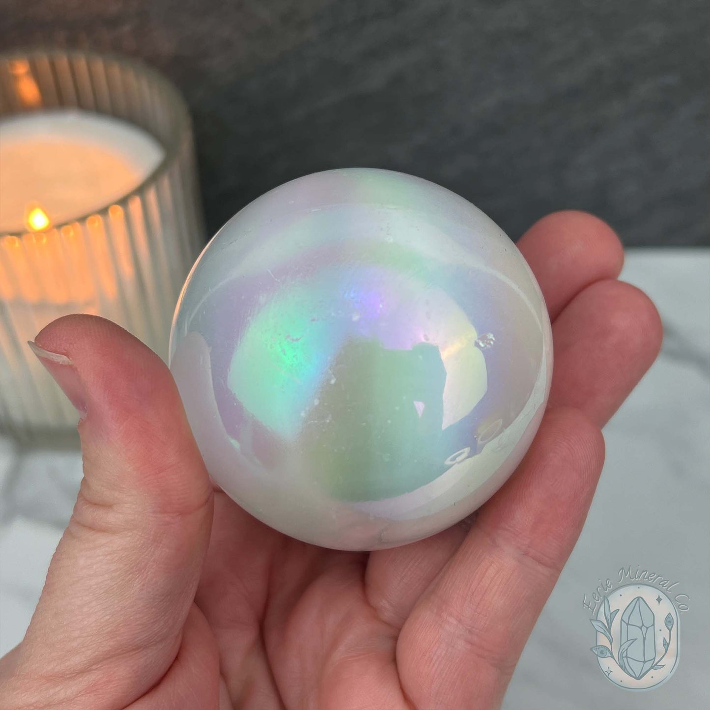 57mm Angel Aura Coated Selenite Sphere