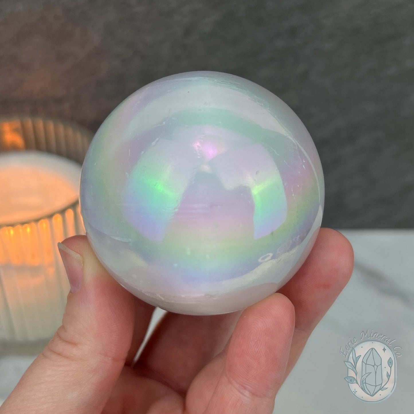 60mm Angel Aura Coated Selenite Sphere