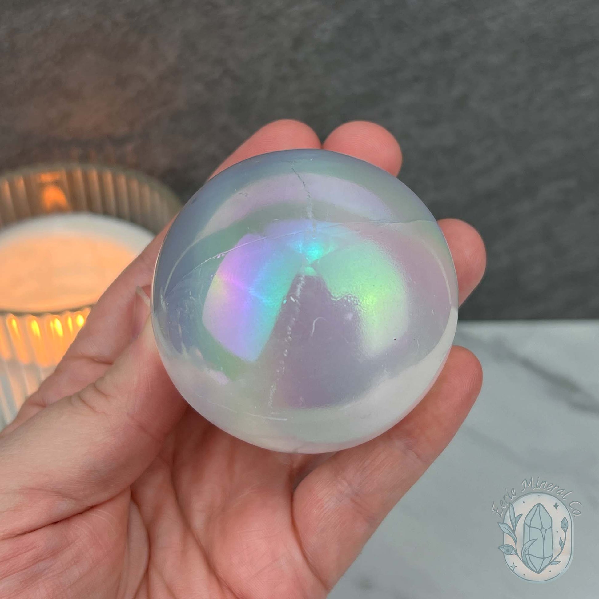 60mm Angel Aura Coated Selenite Sphere
