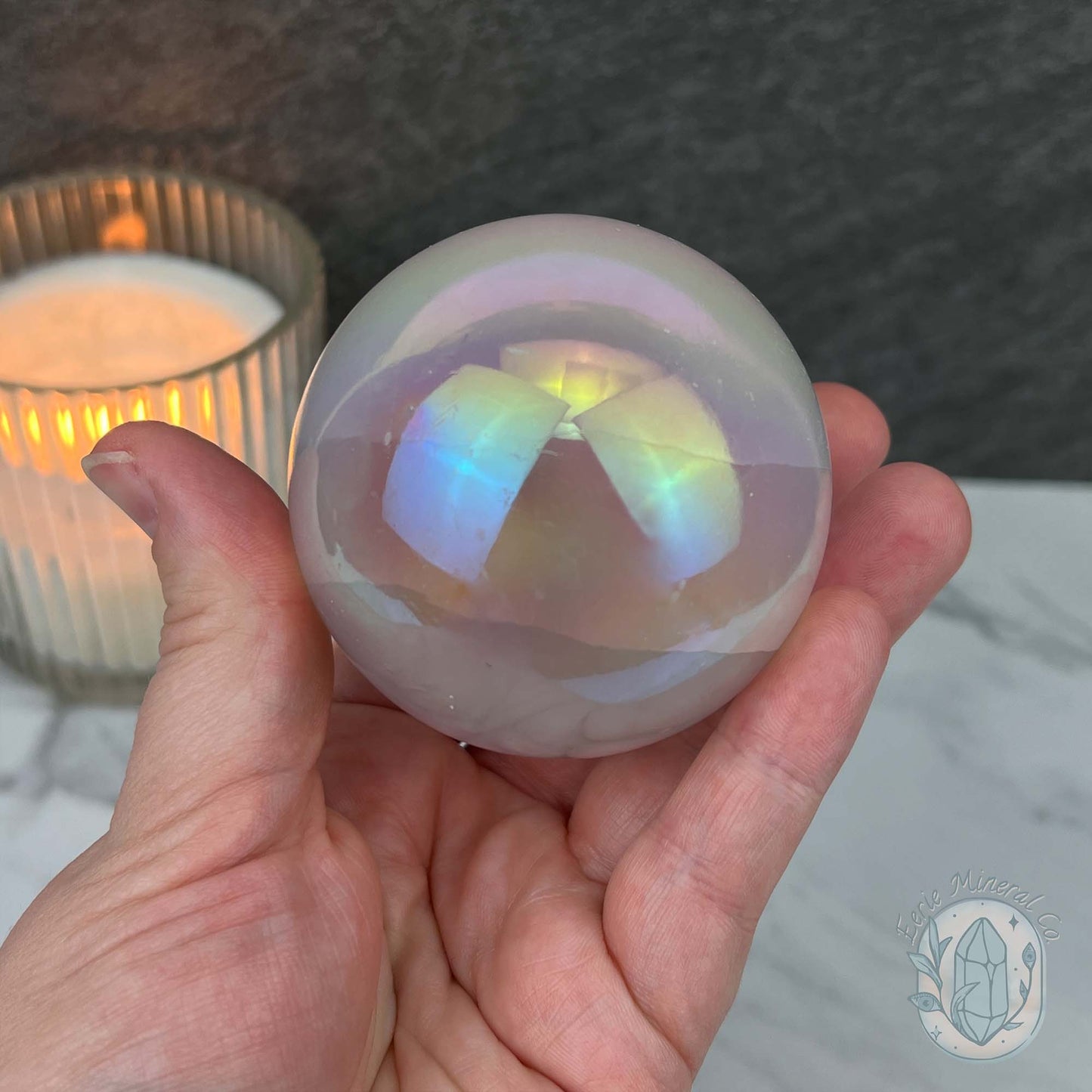 65mm Angel Aura Coated Selenite Sphere