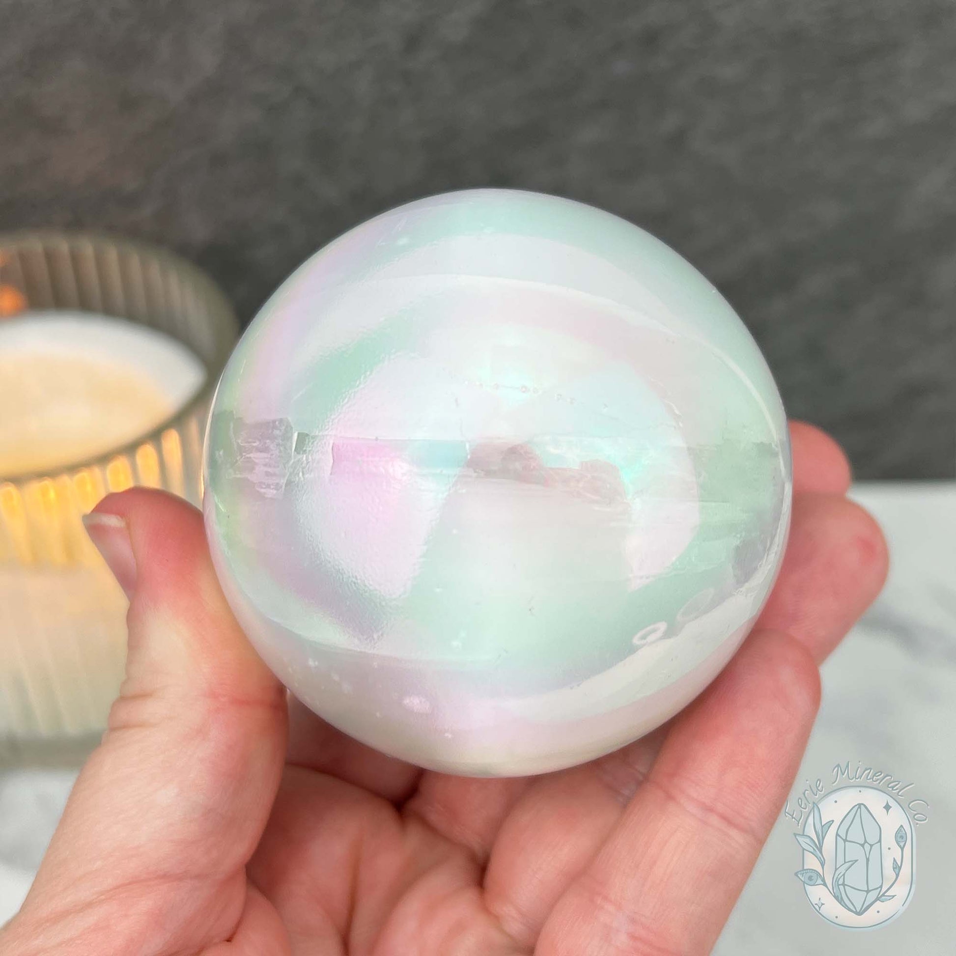 66mm Angel Aura Coated Selenite Sphere