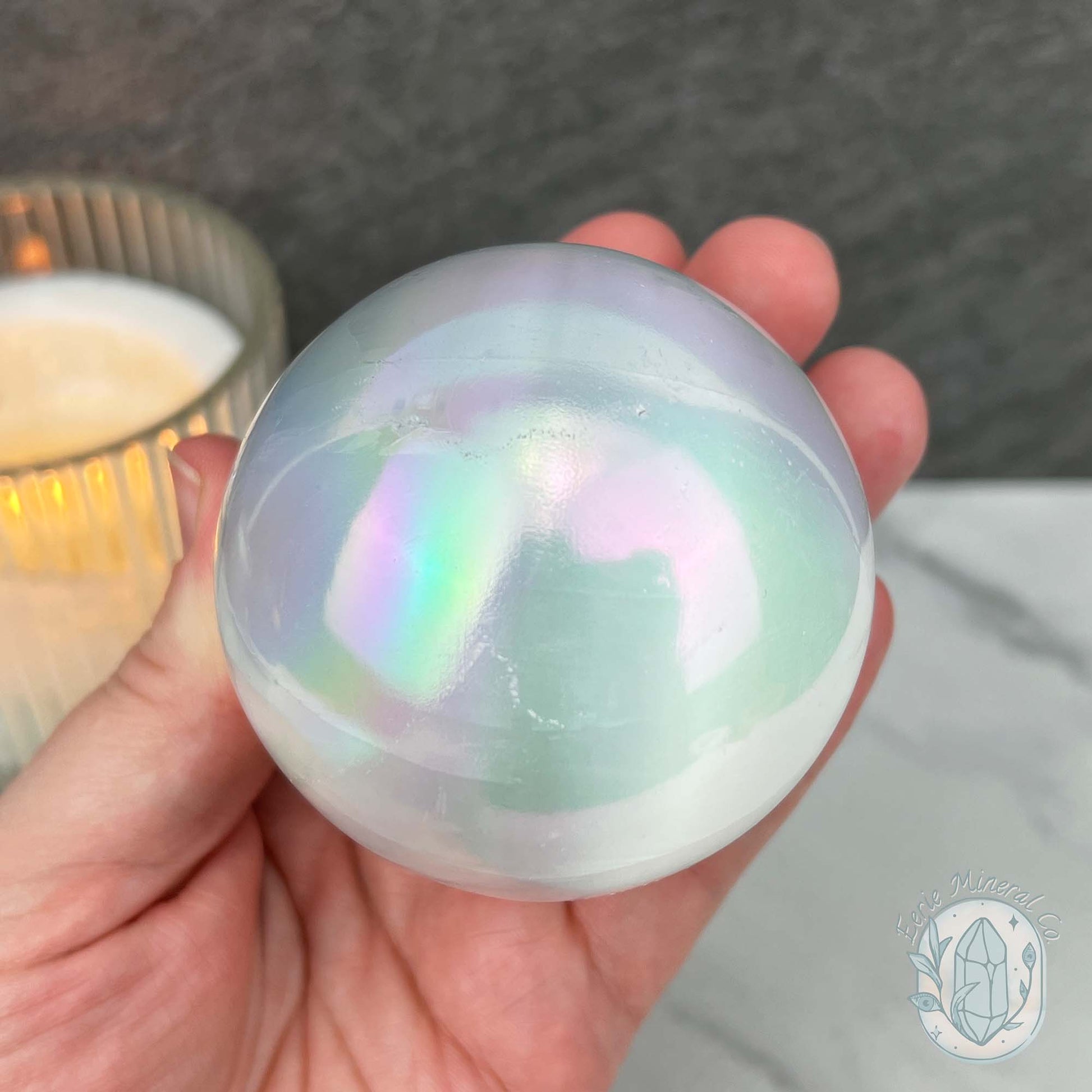66mm Angel Aura Coated Selenite Sphere