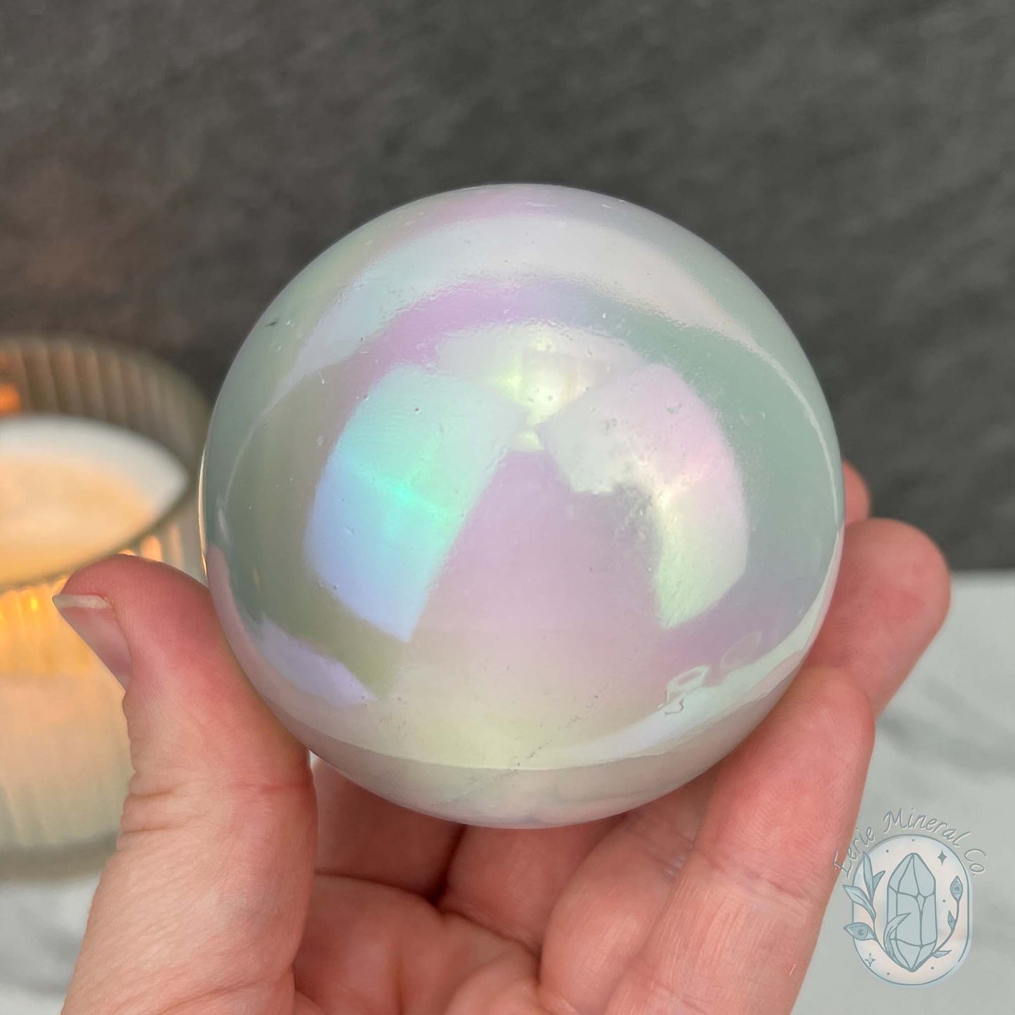 67mm Angel Aura Coated Selenite Sphere