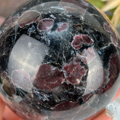 85mm Polished Arfvedsonite and Garnet Firework Sphere