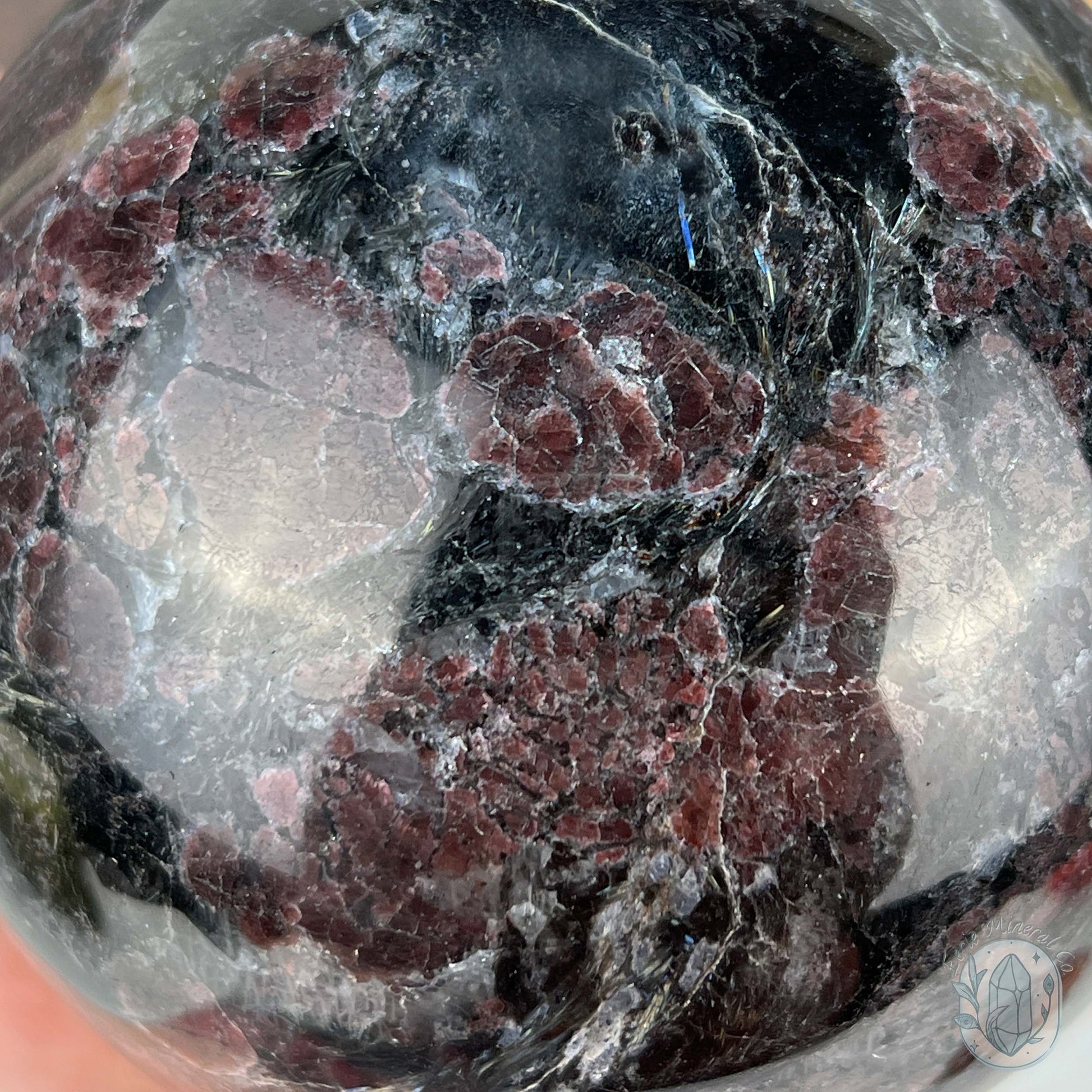 101mm Polished Arfvedsonite and Garnet Firework Sphere