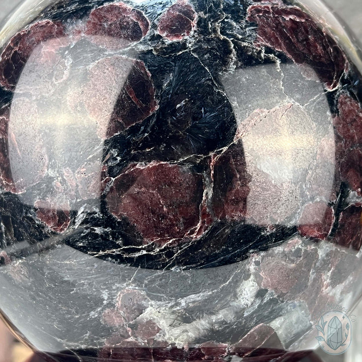 155mm Polished Arfvedsonite and Garnet Firework Sphere