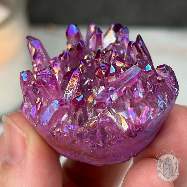 Purple Rainbow Aura Quartz Crystal Cluster Hedgehog Carving