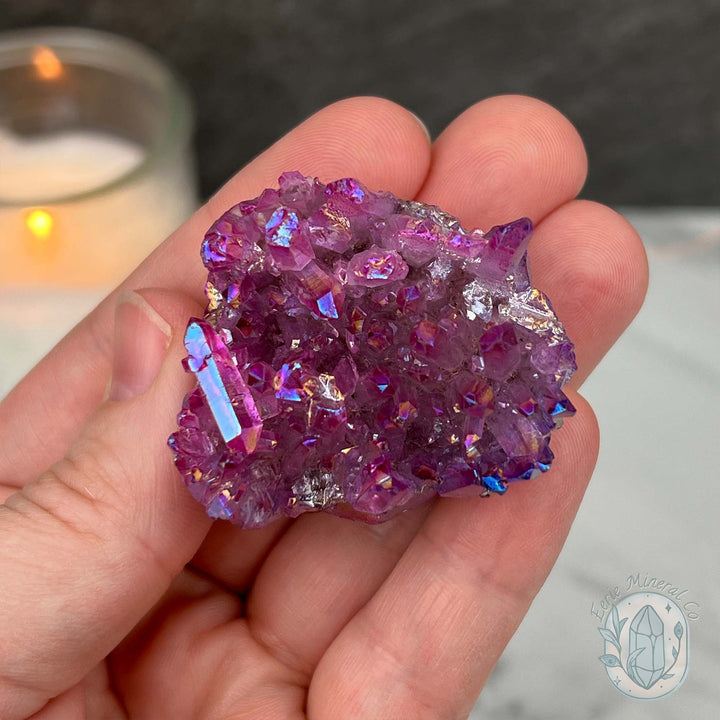 Purple Rainbow Aura Quartz Crystal Cluster Hedgehog Carving