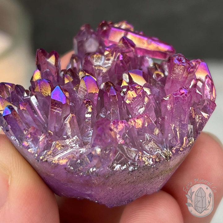 Purple Rainbow Aura Quartz Crystal Cluster Hedgehog Carving