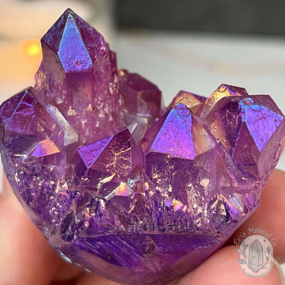 Purple Rainbow Aura Quartz Crystal Cluster Hedgehog Carving