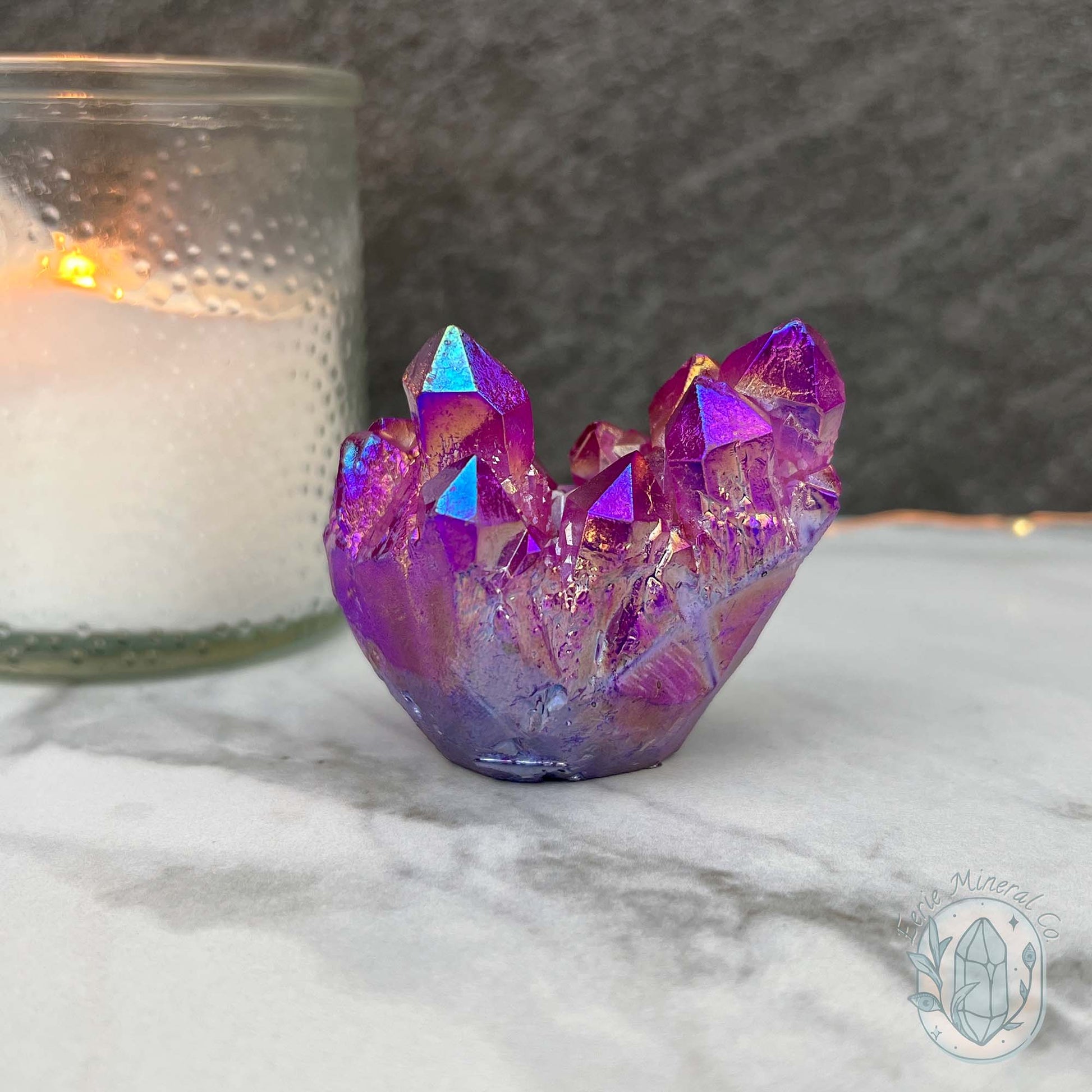 Purple Rainbow Aura Quartz Crystal Cluster Hedgehog Carving