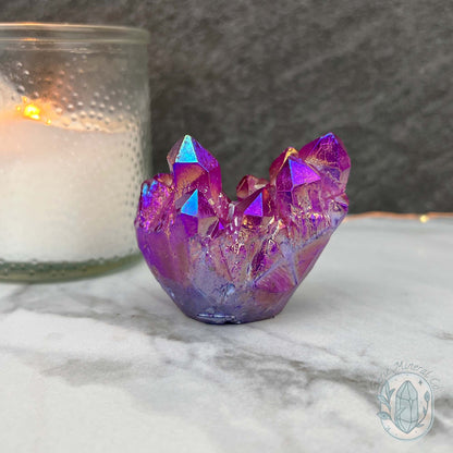 Purple Rainbow Aura Quartz Crystal Cluster Hedgehog Carving