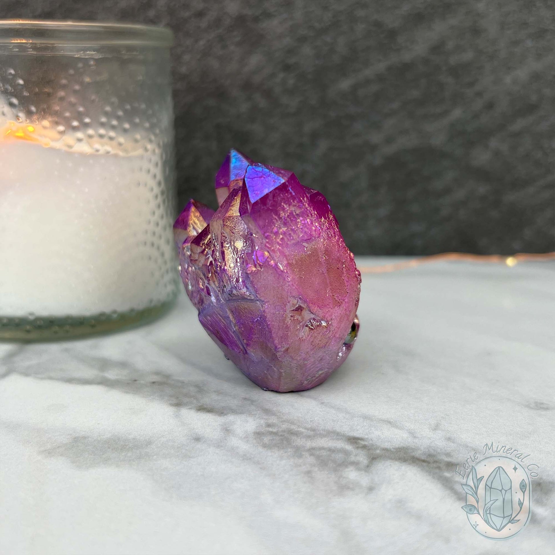 Purple Rainbow Aura Quartz Crystal Cluster Hedgehog Carving