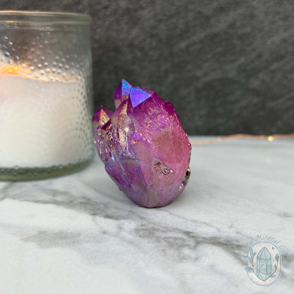 Purple Rainbow Aura Quartz Crystal Cluster Hedgehog Carving