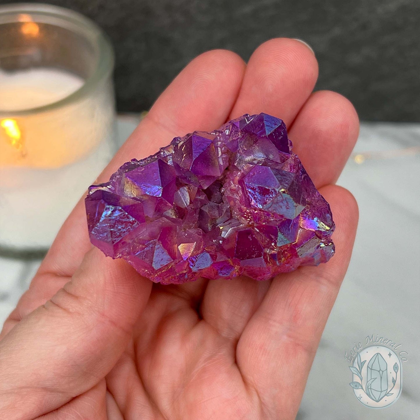 Purple Rainbow Aura Quartz Crystal Cluster Hedgehog Carving