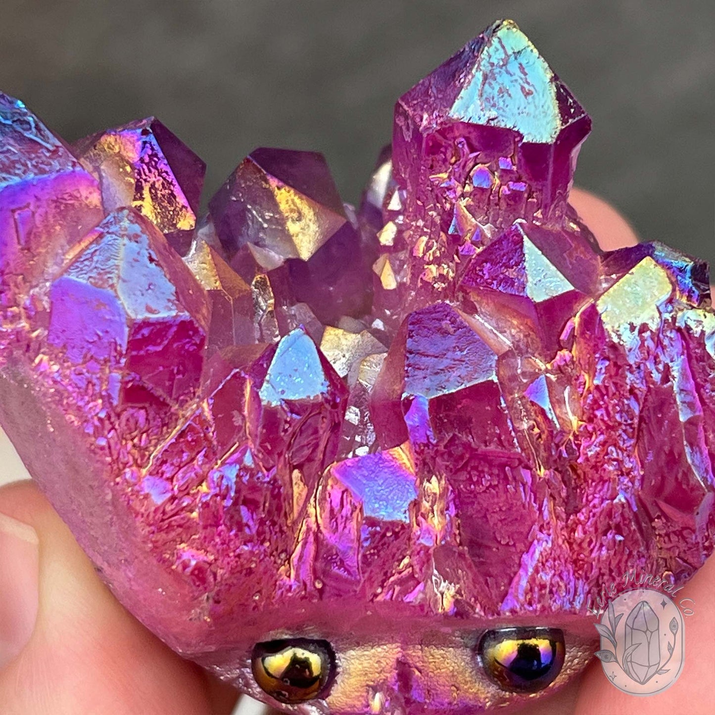 Purple Rainbow Aura Quartz Crystal Cluster Hedgehog Carving