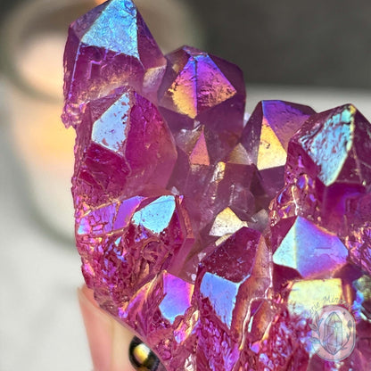 Purple Rainbow Aura Quartz Crystal Cluster Hedgehog Carving