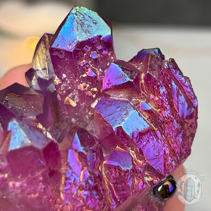 Purple Rainbow Aura Quartz Crystal Cluster Hedgehog Carving