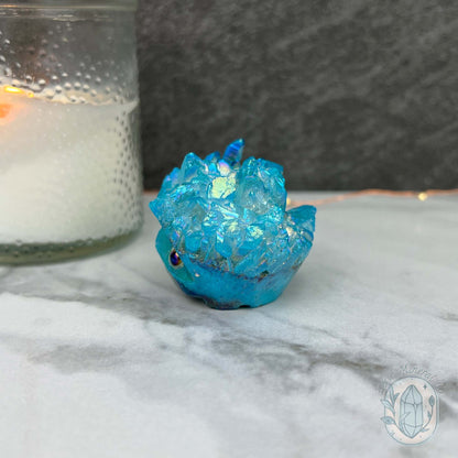 Blue Rainbow Aura Quartz Crystal Cluster Hedgehog Carving