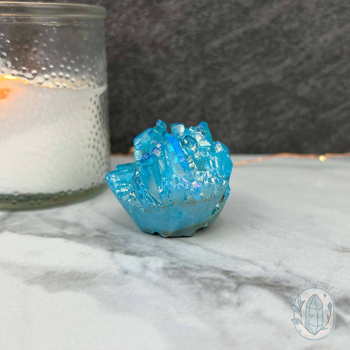 Blue Rainbow Aura Quartz Crystal Cluster Hedgehog Carving
