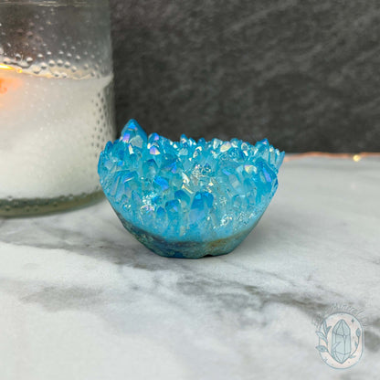 Blue Rainbow Aura Quartz Crystal Cluster Hedgehog Carving