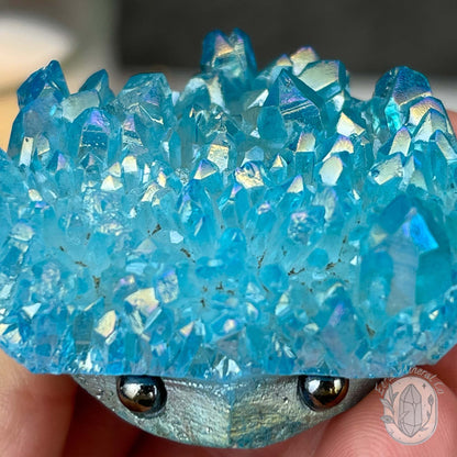 Blue Rainbow Aura Quartz Crystal Cluster Hedgehog Carving