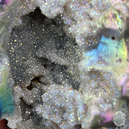 Angel Aura Sphalerite with Druzy Quartz Skull Carving