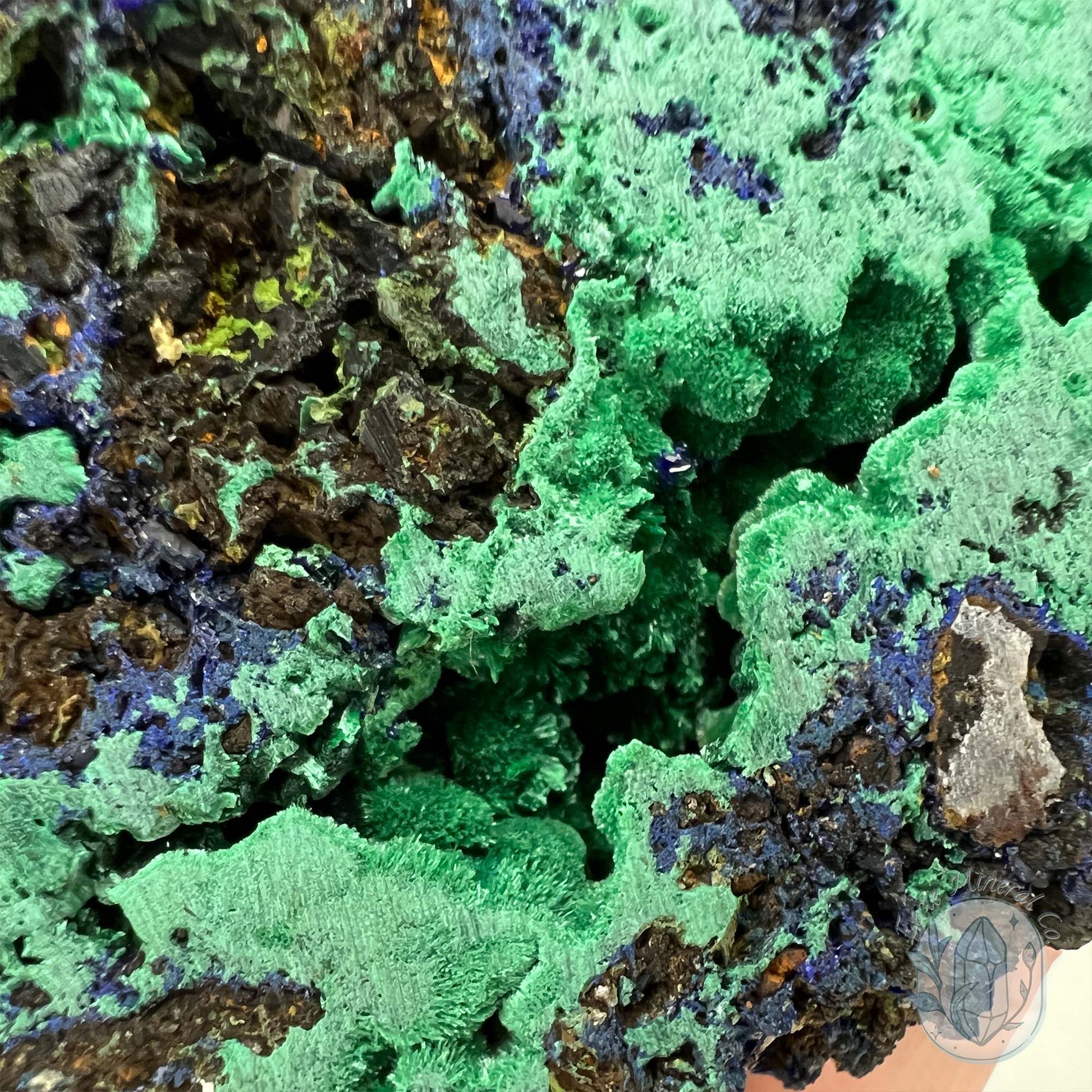 Fibrous Malachite and Druzy Azurite Slab Specimen