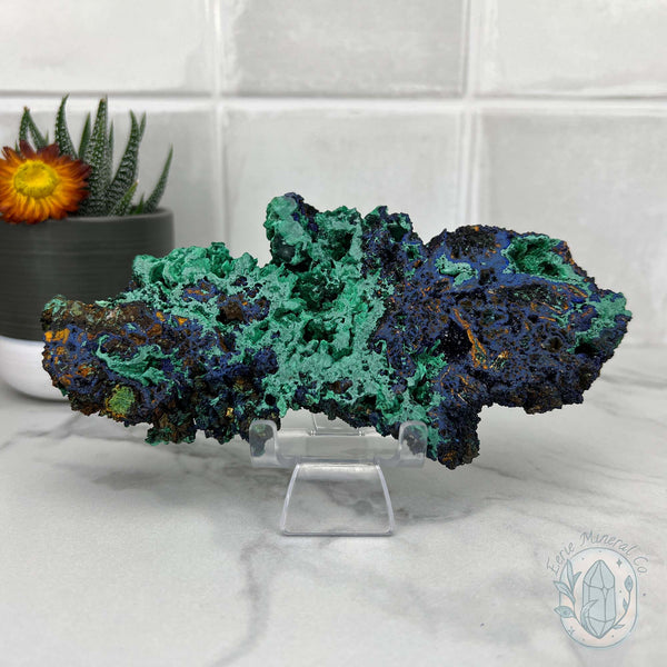 Fibrous Malachite and Azurite Slab Specimen