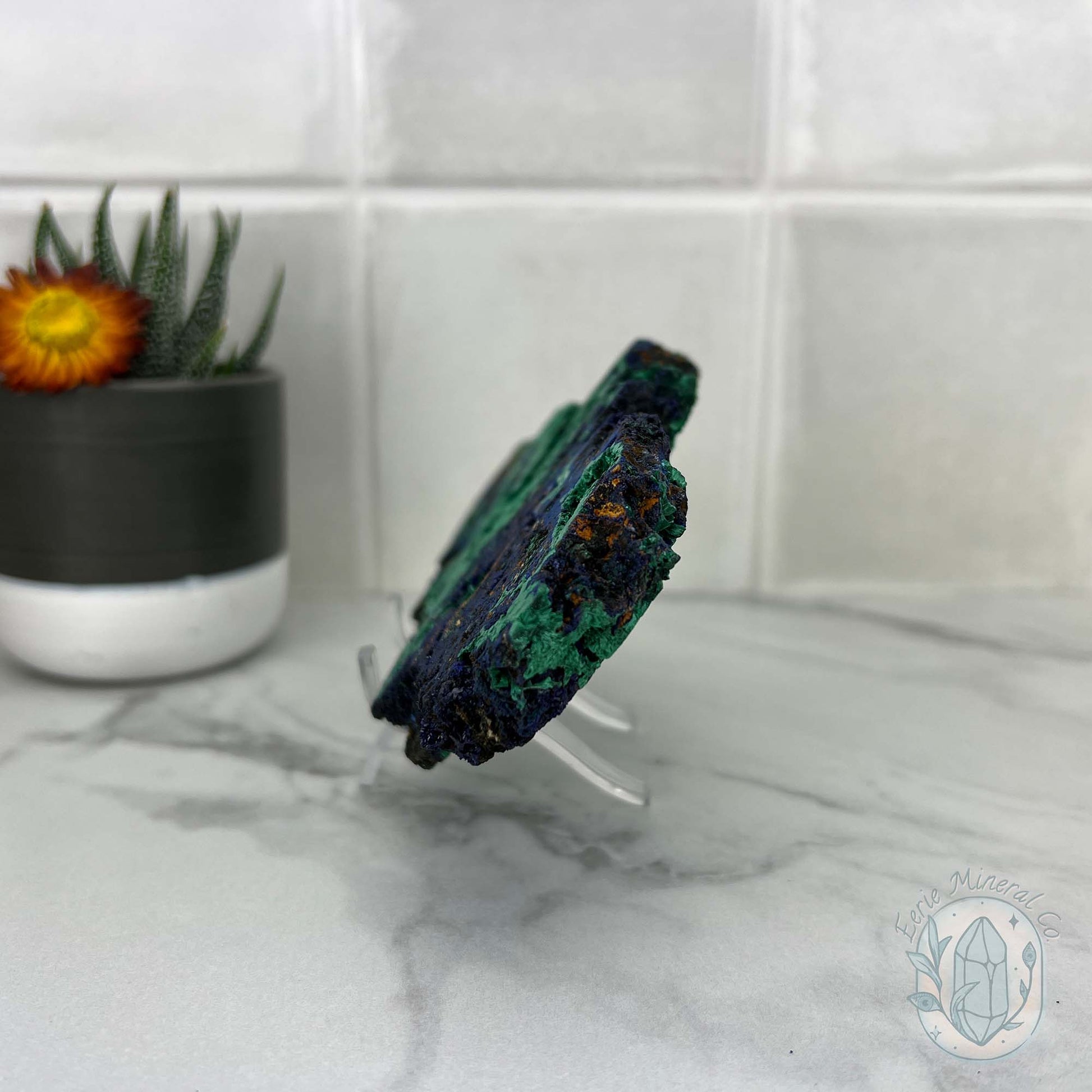Fibrous Malachite and Azurite Slab Specimen