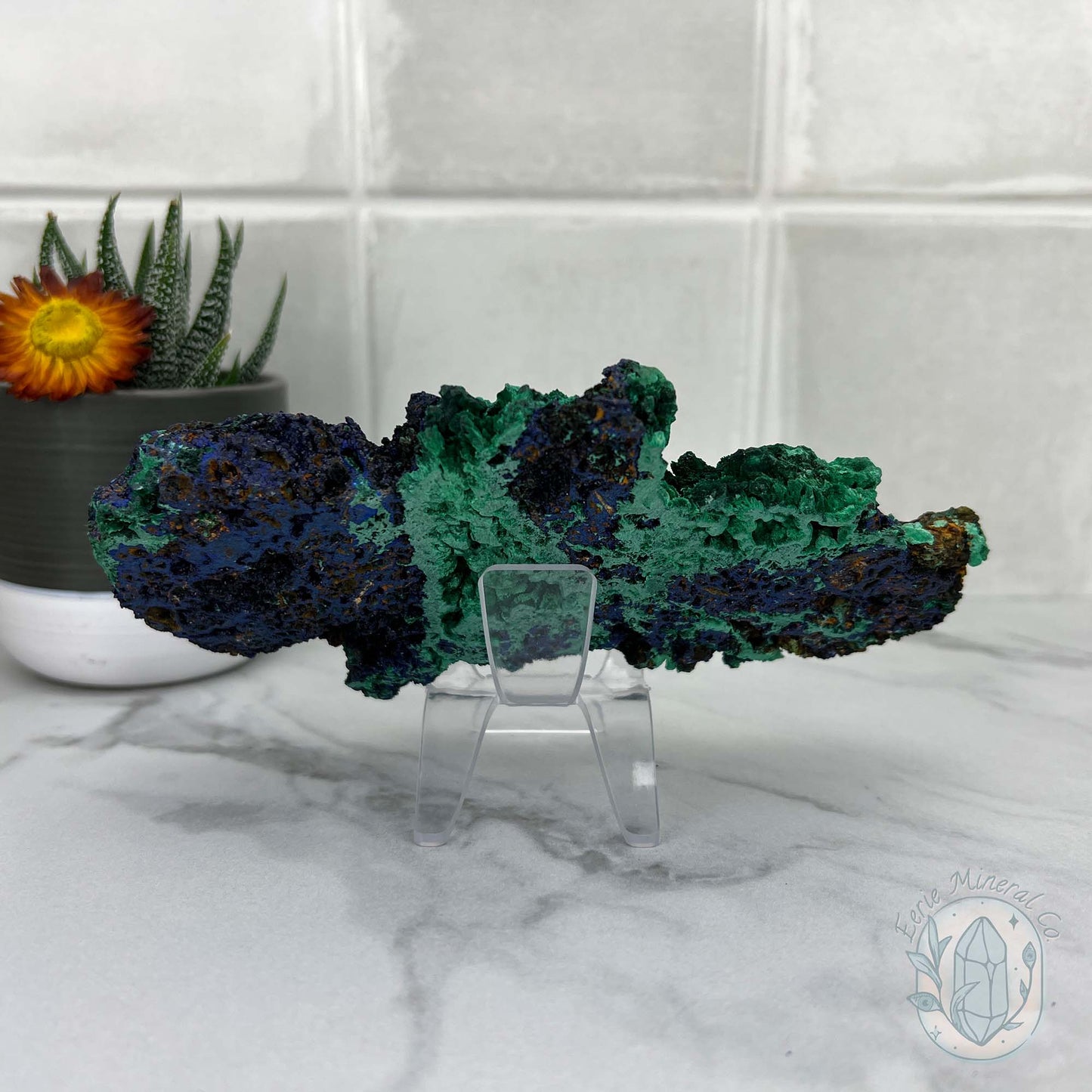 Fibrous Malachite and Azurite Slab Specimen
