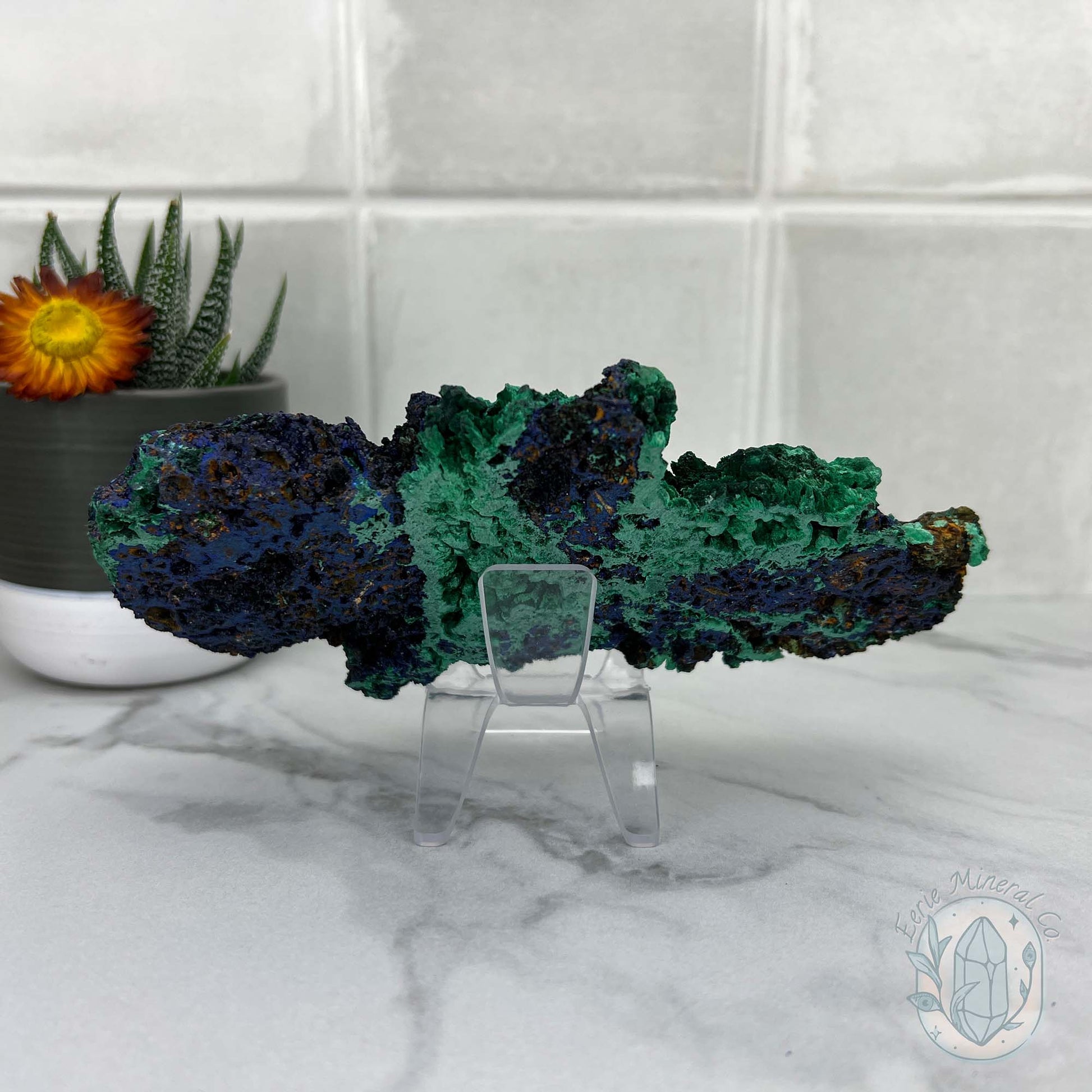 Fibrous Malachite and Azurite Slab Specimen