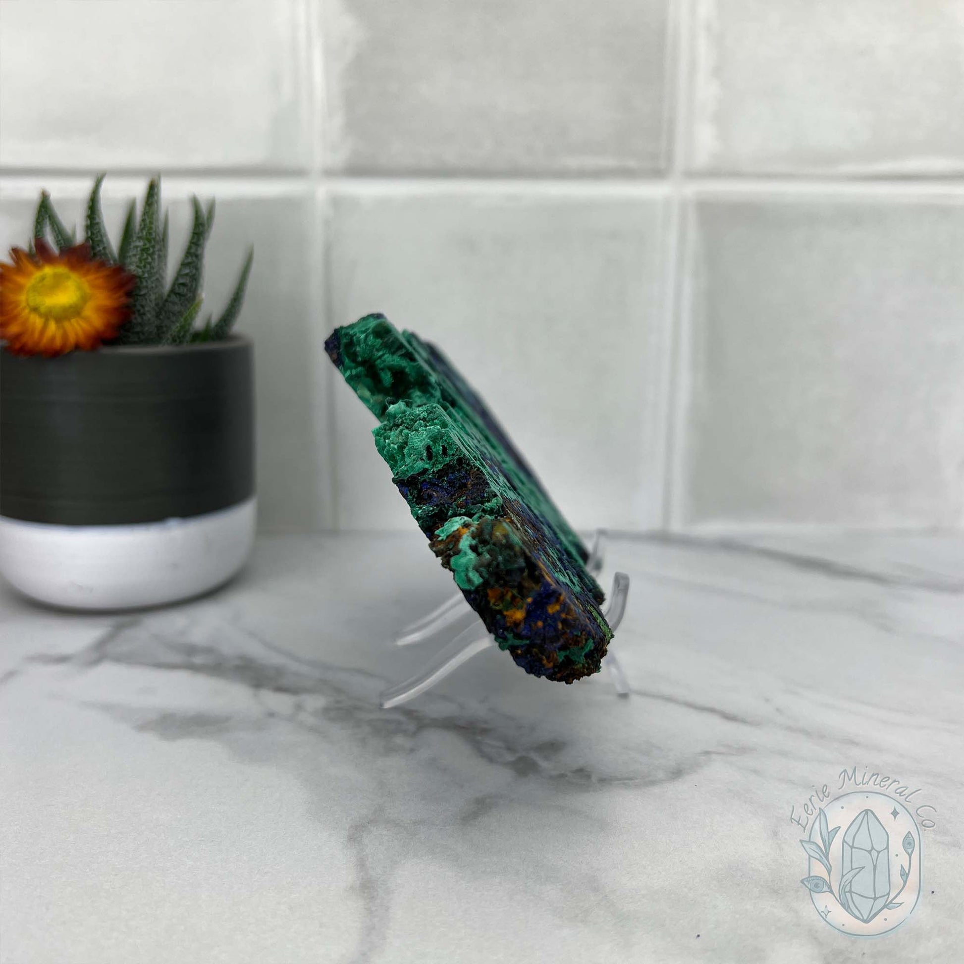 Fibrous Malachite and Azurite Slab Specimen