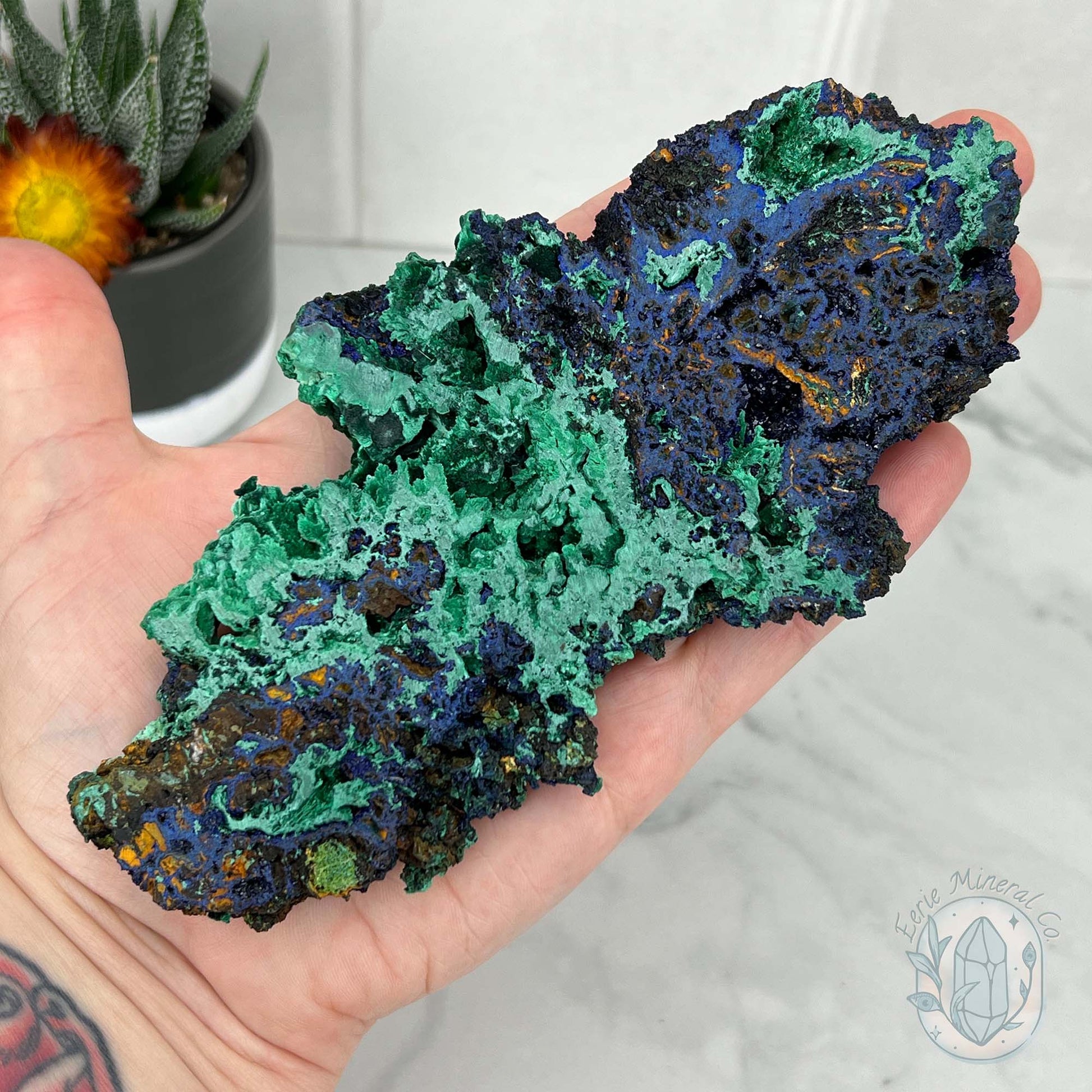 Fibrous Malachite and Azurite Slab Specimen