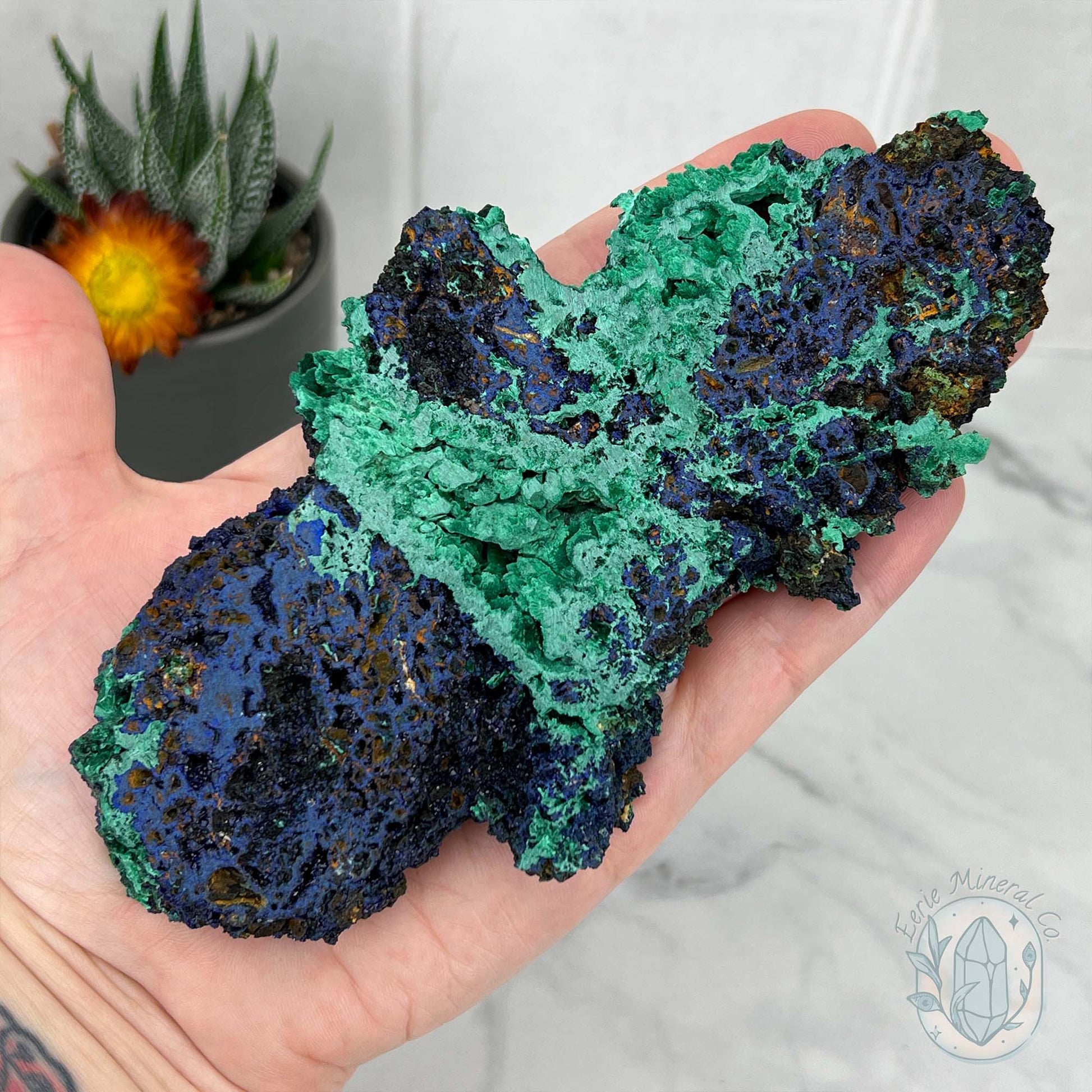 Fibrous Malachite and Azurite Slab Specimen